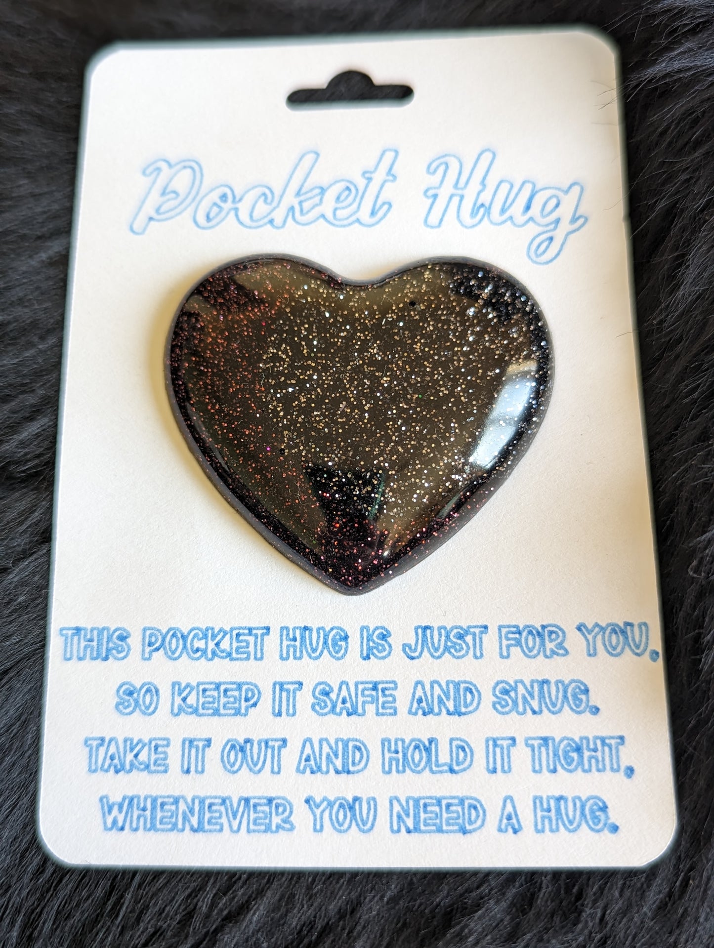 Pocket Hug Heart Dark Red Glitter/Black Glitter