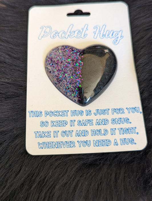 Pocket Hug Heart Purple Glitter/Charcoal Black