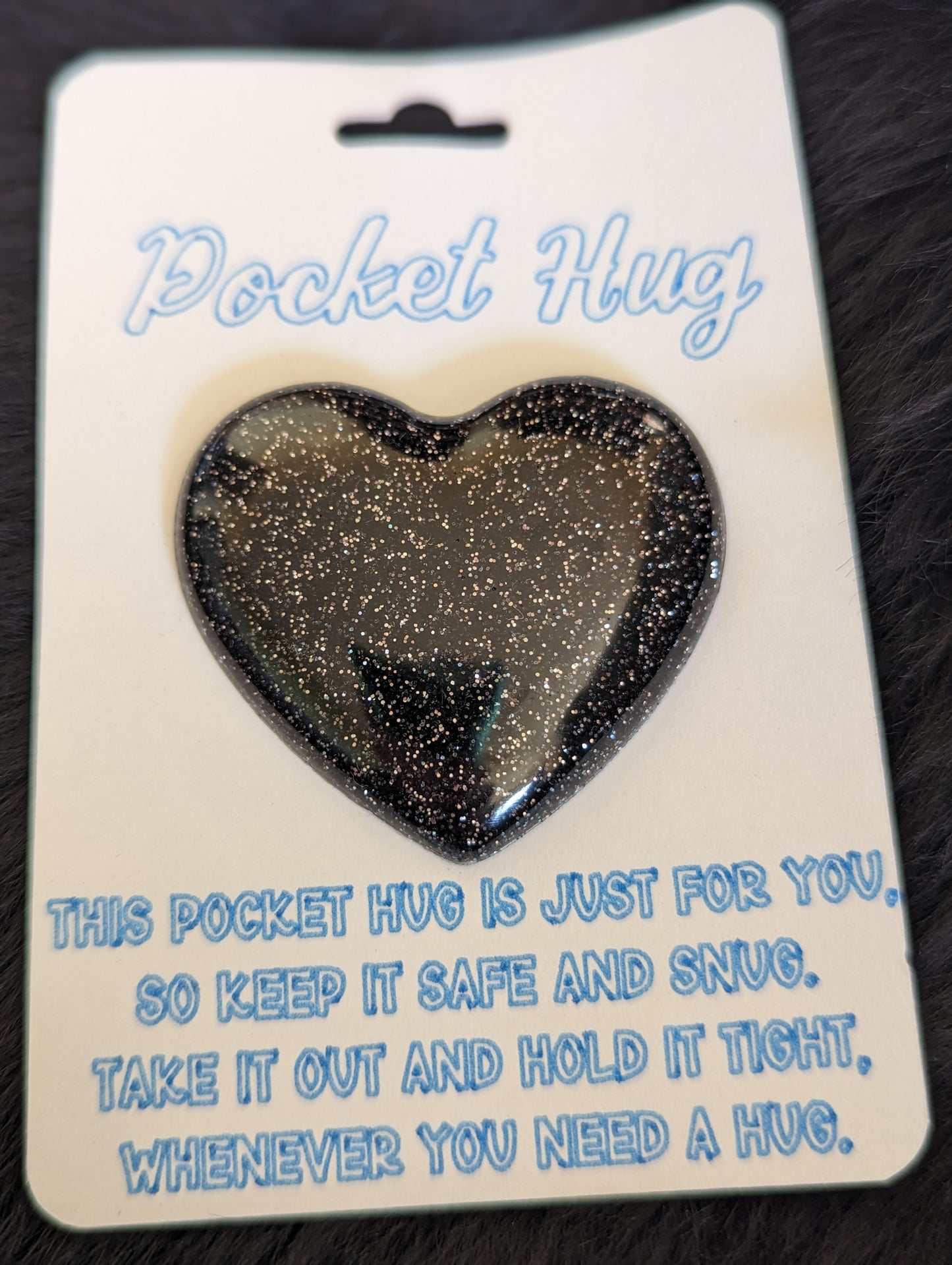 Pocket Hug Heart Black Glitter